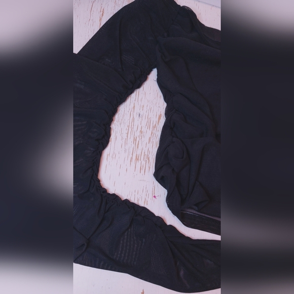 Cider Black Mesh Top Size Large Sheer Back Long Sheer Sleeves With Ruching - Picture 5 of 10